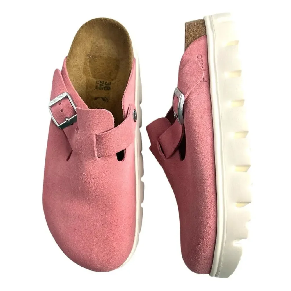 Birkenstock Papillio Boston Chunky Clog Suede Leather Candy Pink Size EU 38 NEW - Picture 7 of 16